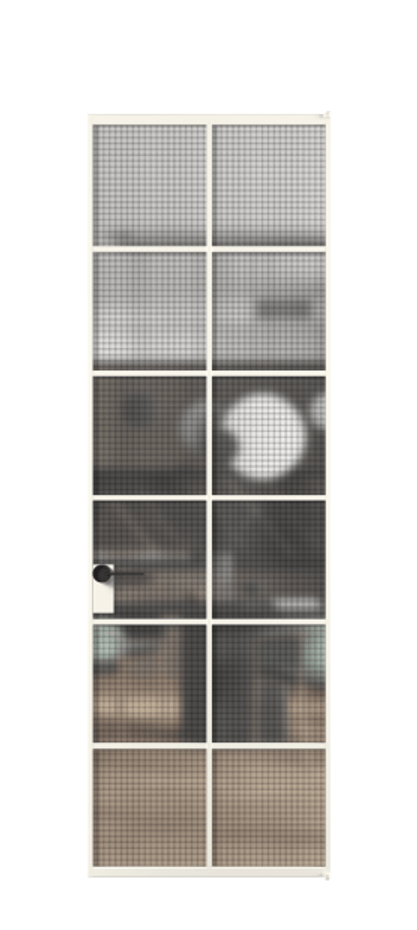 Алюминиевая дверь АЛПЛ040.05 Алюминий пудровый белый Декоративное стекло с сеткой "Mesh silver", триплекс Цена 841960  | Volhovec