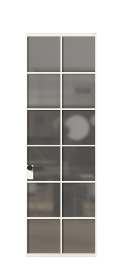 Алюминиевая дверь АЛПЛ040.05 Алюминий пудровый белый Сатинированное серое стекло, триплекс Цена 932110  | Volhovec