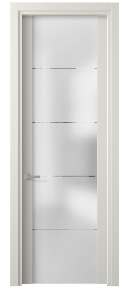 Межкомнатная дверь Планум 4114 ПЭТ белоснежный Сатинированное стекло с гравировкой «КВАДРО», триплекс Цена 245995 ₸ | Volhovec