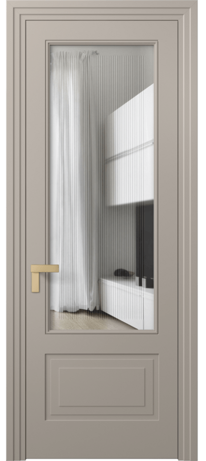 Межкомнатная дверь Rocca 8342 Матовый бисквитный Прозрачное стекло с гравировкой "Каннелюры", триплекс Цена 573450 ₸ | Volhovec