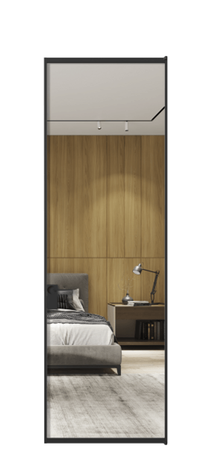 Алюминиевая дверь АЛПЛ040.01 Алюминий Черный Двустороннее зеркало, триплекс , триплекс 6 мм Цена 840256  | Volhovec