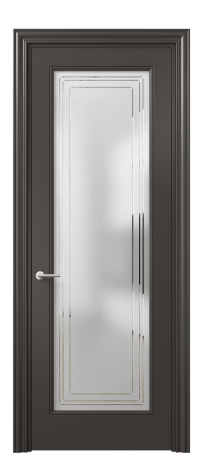 Межкомнатная дверь Mascot 8400 Матовый антрацит Сатинированное стекло с гравировкой "Грани", триплекс Цена 514790 ₸ | Volhovec