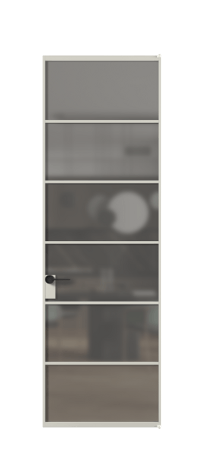 Алюминиевая дверь АЛПЛ040.04 Алюминий тёплый серый Сатинированное серое стекло, триплекс Цена 932110  | Volhovec