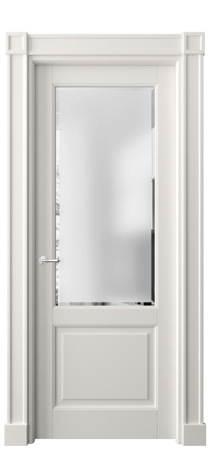 Межкомнатная дверь Тоскана Плано 6302 Матовый пудровый белый Сатинированное стекло с фацетом Цена 980071 ₸ | Volhovec