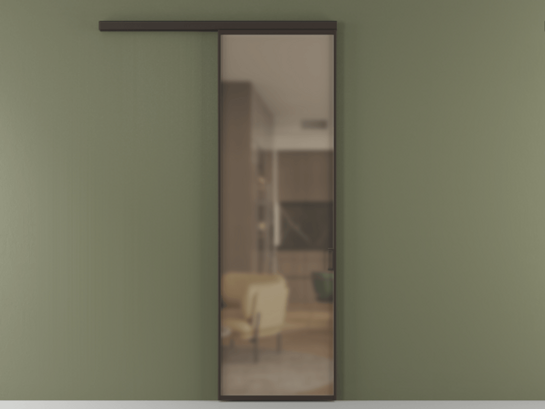 Перегородка Формато вдоль стены 1 створка АЛПР 040.01 Алюминий антрацит Сатинированное бронзовое стекло, триплекс Цена 769306 ₸  | Volhovec