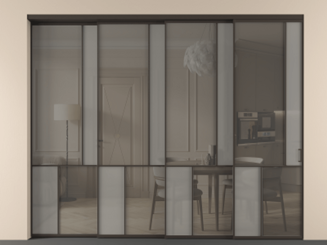 Перегородка Mosaic внутри проёма телескопик синхро 3 АЛПР 041.21 Алюминий антрацит Сатинированное серое стекло, триплекс, 6 мм + Прозрачное серое стекло, триплекс, 6 мм.  Цена 3458080 ₸ . Фабрика дверей Волховец 8 (800) 551 43 19  Перегородка Mosaic внутри проёма телескопик синхро 3 АЛПР 041.21 Алюминий антрацит Сатинированное серое стекло, триплекс, 6 мм + Прозрачное серое стекло, триплекс, 6 мм Цена 3458080 ₸ | Volhovec