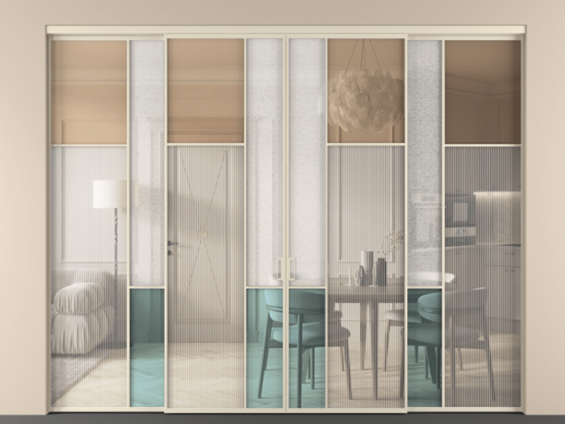 Перегородка Mosaic внутри проёма 4 створки АЛПР 041.11 Алюминий бежево-серый Комбинация стекол Группы 1 и Группы 3. Цена 3025900 ₸ . Фабрика дверей Волховец 8 (800) 551 43 19 Перегородка Mosaic внутри проёма 4 створки АЛПР 041.11 Алюминий бежево-серый Комбинация стекол Группы 1 и Группы 3 Цена 3025900 ₸ | Volhovec