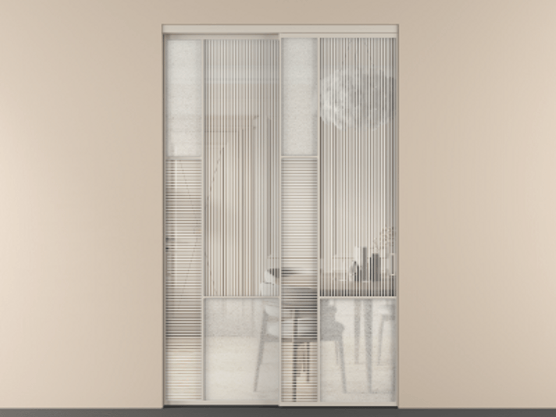 Перегородка Mosaic внутри проёма двустворчатая АЛПР 041.13 Алюминий светло-бежевый Рифлёное стекло "Дюна", триплекс, 6 мм + Фактурное стекло "Лёд", триплекс, 6 мм.  Цена 1517820 ₸ . Фабрика дверей Волховец 8 (800) 551 43 19  Перегородка Mosaic внутри проёма двустворчатая АЛПР 041.13 Алюминий светло-бежевый Рифлёное стекло "Дюна", триплекс, 6 мм + Фактурное стекло "Лёд", триплекс, 6 мм Цена 1517820 ₸ | Volhovec