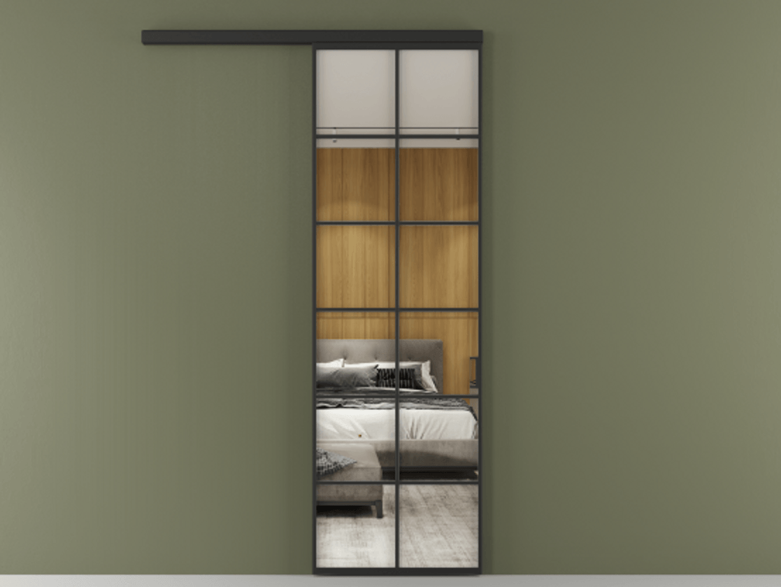 Перегородка Формато вдоль стены 1 створка АЛПР 040.05 Алюминий Черный Двустороннее зеркало, триплекс , триплекс 6 мм Цена 815119 ₸  | Volhovec