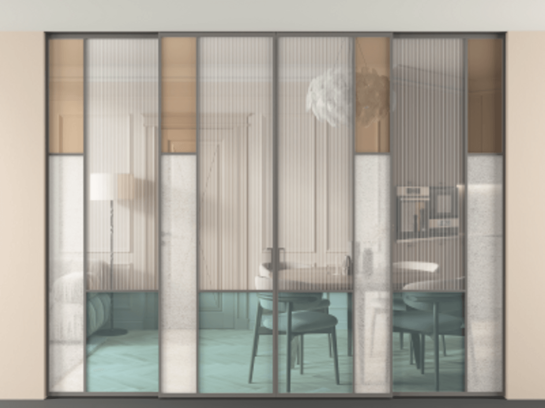 Перегородка Мозаик внутри проёма скрытое крепление в потолок 4 створки АЛПР 041.12 Алюминий классический серый Комбинация стекол Группы 1 и Группы 3. Цена 4666486 ₸ . Фабрика дверей Волховец 8 (800) 551 43 19 Перегородка Мозаик внутри проёма скрытое крепление в потолок 4 створки АЛПР 041.12 Алюминий классический серый Комбинация стекол Группы 1 и Группы 3 Цена 4666486 ₸ | Volhovec