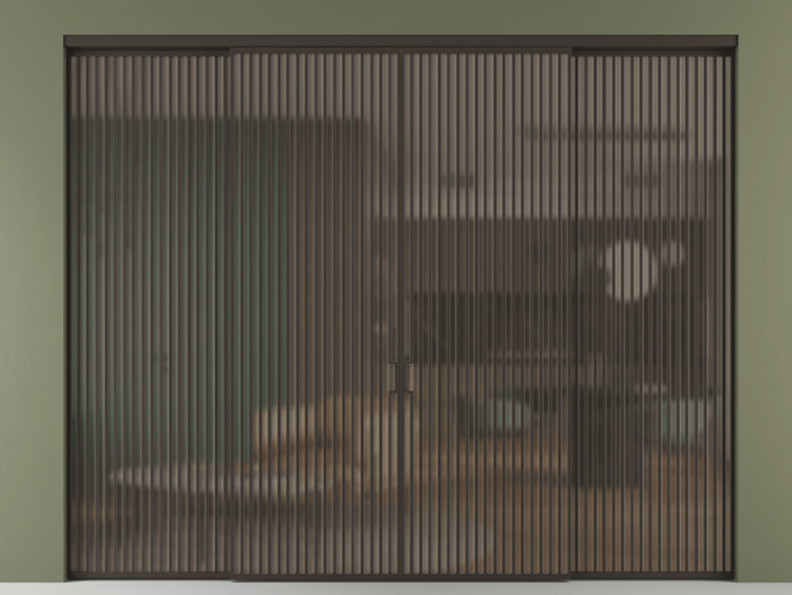 Перегородка Формато внутри проёма 4 створки АЛПР 040.06 Алюминий антрацит Сатинированное бронзовое стекло, триплекс Цена 4657716 ₸  | Volhovec