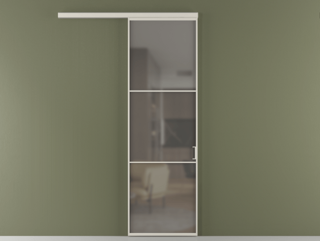 Перегородка Формато вдоль стены 1 створка АЛПР 040.03 Алюминий облачно-серый Сатинированное серое стекло, триплекс Цена 801965 ₸  | Volhovec