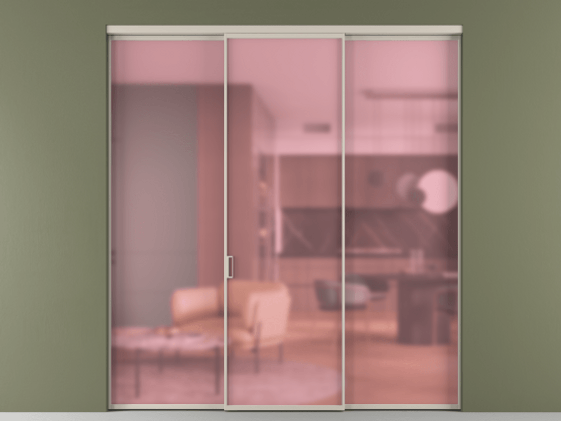 Перегородка Формато внутри проёма 3 створки АЛПР 040.01 Алюминий светло-бежевый Сатинированное розовое стекло, триплекс Цена 1701945 ₸ | Volhovec