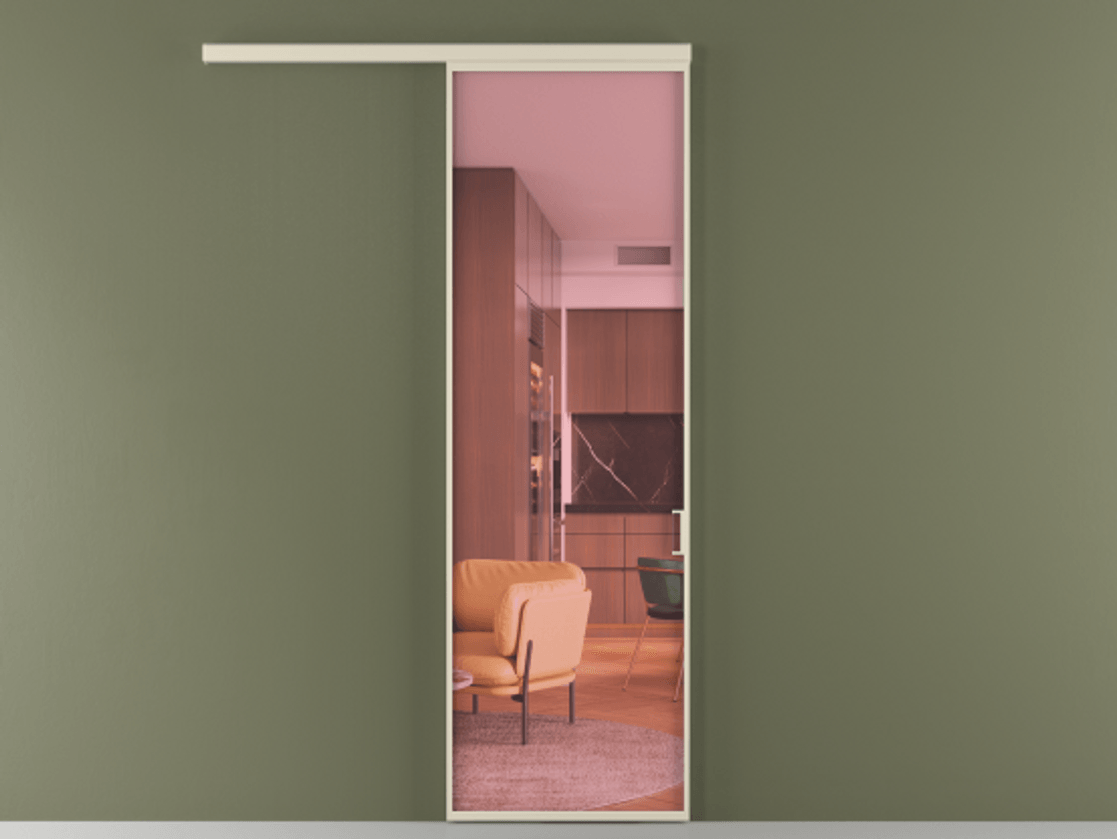 Перегородка Формато вдоль стены 1 створка АЛПР 040.01 Алюминий бежево-серый Прозрачное розовое стекло, триплекс Цена 742959 ₸  | Volhovec