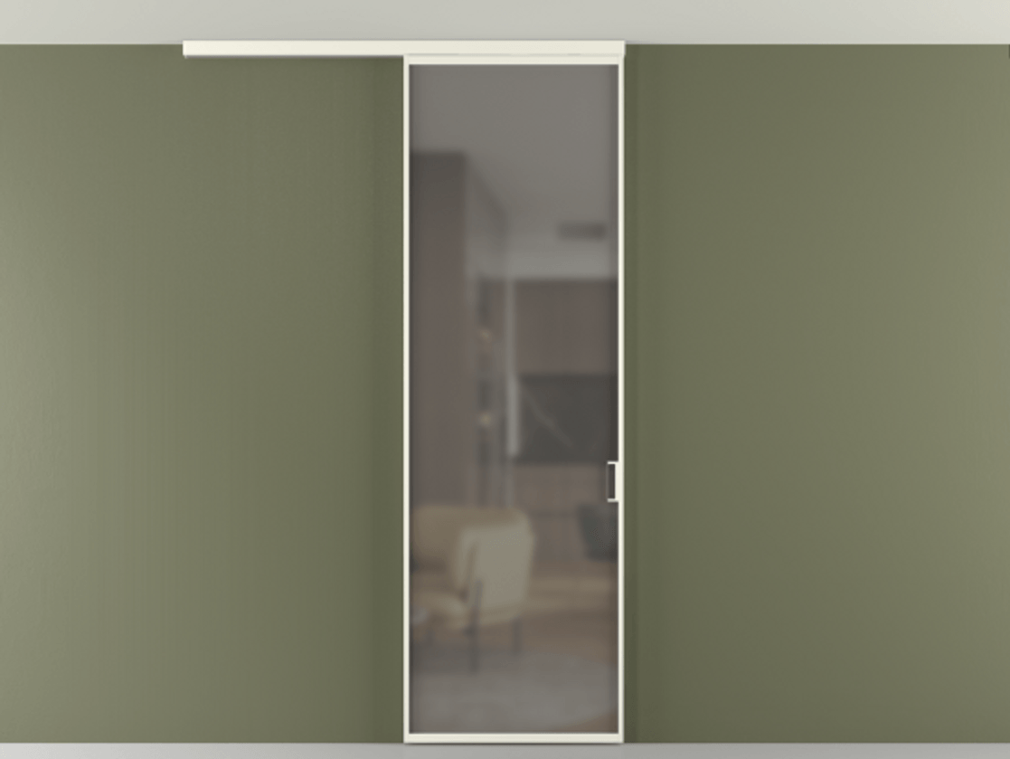 Перегородка Формато вдоль стены на потолок 1 створка АЛПР 040.01 Алюминий жемчужный Сатинированное серое стекло, триплекс Цена 727544 ₸ | Volhovec