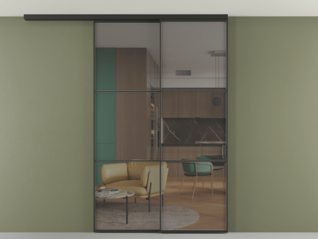 Перегородка Formato вдоль стены на потолок телескопик синхро 2 АЛПР 040.03 Алюминий Черный Прозрачное серое стекло, триплекс, 6 мм. Скрытый короб ЧЕР Цена 1742080 ₸ 1. Полотно 2 шт.  (800/2100 мм)
2. Комплект установки раздвижной системы
3. Базовый комплект фурнитуры
4.Ручка RONDO
. Фабрика дверей Волховец 8 (800) 551 43 19  Перегородка Formato вдоль стены на потолок телескопик синхро 2 АЛПР 040.03 Алюминий Черный Прозрачное серое стекло, триплекс, 6 мм Цена 1742080 ₸ | Volhovec