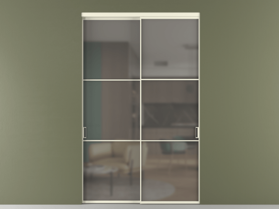 Перегородка Формато внутри проёма 2 створки АЛПР 040.03 Алюминий молочно-белый Сатинированное серое стекло, триплекс Цена 3211110 ₸  | Volhovec