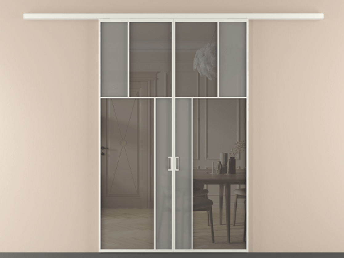 Перегородка Mosaic вдоль стены двустворчатая АЛПР 041.22 Алюминий Белый Сатинированное серое стекло, триплекс, 6 мм + Прозрачное серое стекло, триплекс, 6 мм. Скрытый короб БЕЛ Цена 1494850 ₸ . Фабрика дверей Волховец 8 (800) 551 43 19  Перегородка Mosaic вдоль стены двустворчатая АЛПР 041.22 Алюминий Белый Сатинированное серое стекло, триплекс, 6 мм + Прозрачное серое стекло, триплекс, 6 мм Цена 1494850 ₸ | Volhovec