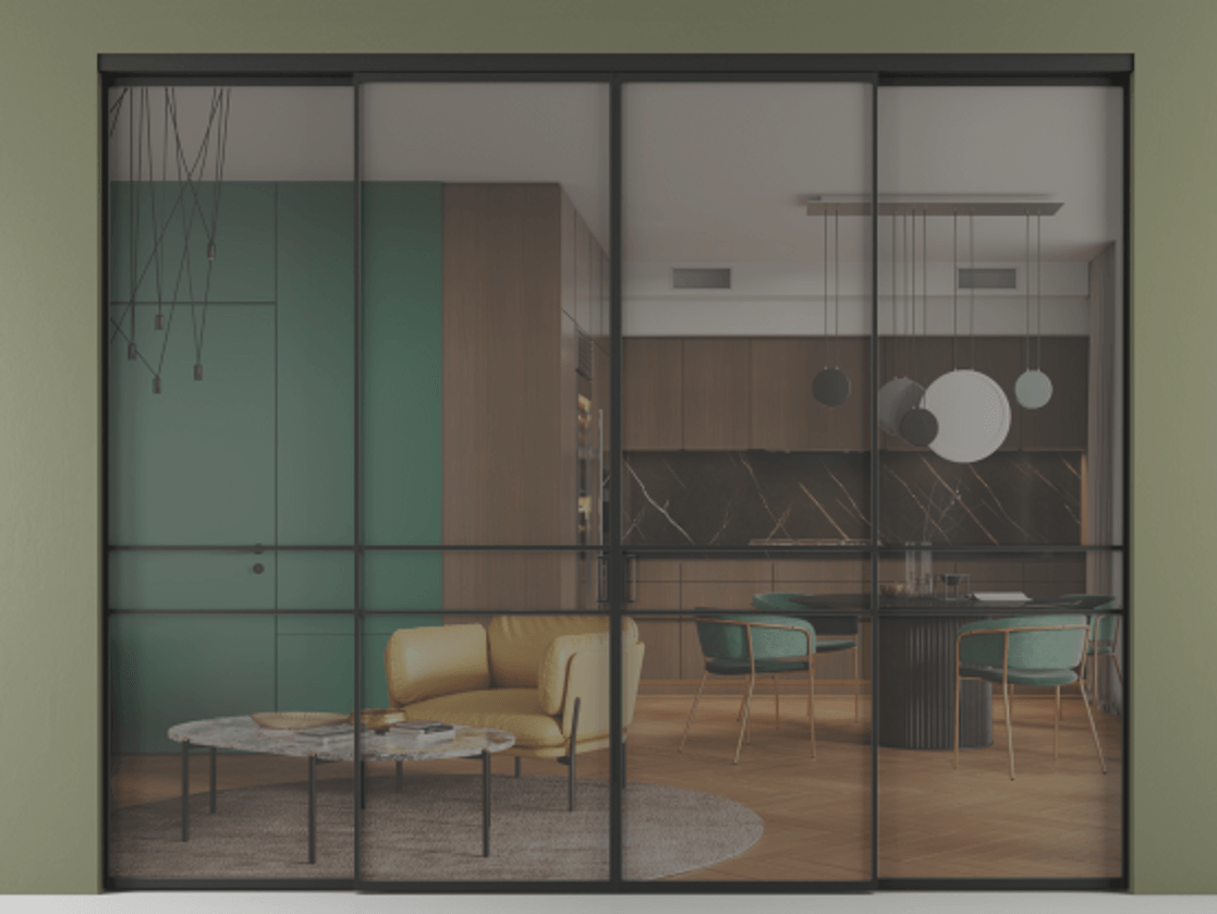 Перегородка Формато внутри проёма 4 створки АЛПР 040.02 Алюминий Черный Прозрачное серое стекло, триплекс Цена 2449440 ₸  | Volhovec