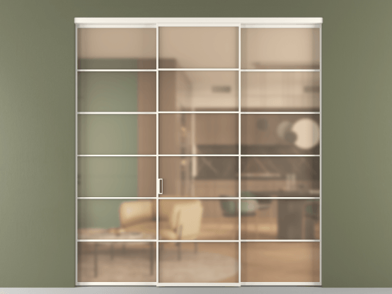 Алюминевая перегородка vn1+2_04_ Алюминий пудровый белый Сатинированное оранжевое стекло, триплекс, 6мм. Цвет Алюминий пудровый белый. Материал Алюминий в эмали. Коллекция Перегородка Формато внутри проёма 3 створки. Картинка.