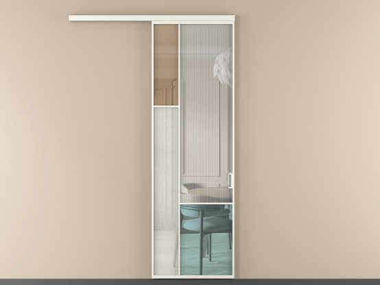 Алюминевая перегородка vd1_6 Алюминий пудровый белый Четыре стекла. Цвет Алюминий пудровый белый. Материал Алюминий в эмали. Коллекция Перегородка Mosaic вдоль стены 1 створка. Картинка.