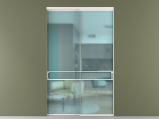 Алюминевая перегородка vn2_02_ Алюминий светло-серый Сатинированное голубое стекло, триплекс, 6мм. Цвет Алюминий светло-серый. Материал Алюминий в эмали. Коллекция Перегородка Формато внутри проёма 2 створки. Картинка.