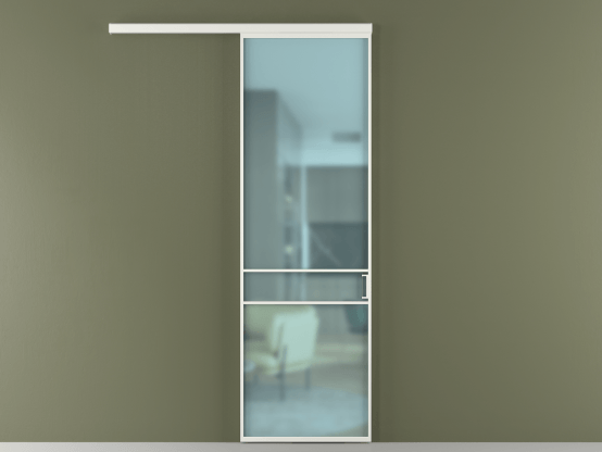 Алюминевая перегородка vd1_02_ Алюминий светло-серый Сатинированное голубое стекло, триплекс, 6мм. Цвет Алюминий светло-серый. Материал Алюминий в эмали. Коллекция Перегородка Формато вдоль стены 1 створка. Картинка.