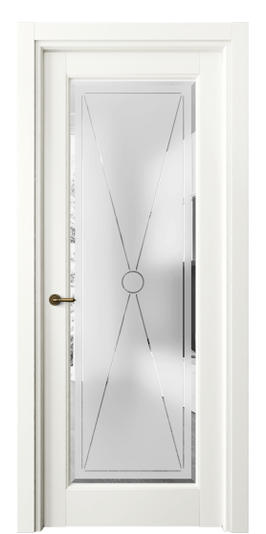 Дверь межкомнатная 6300 МЖМ Сатинированное стекло с гравировкой и фацетом. Цвет Матовый жемчужный. Материал Гладкая эмаль. Коллекция Тоскана Литера. Картинка.