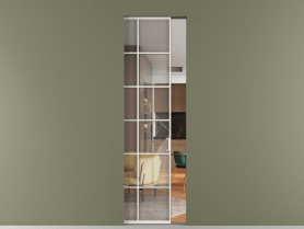 Алюминевая перегородка skr1_05_ Алюминий пудровый белый Stopsol Clear. Цвет Алюминий пудровый белый. Материал Алюминий в эмали. Коллекция Перегородка Формато скрытый пенал 1 створка. Картинка.