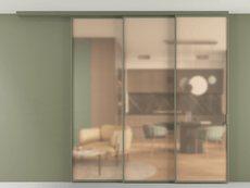 Перегородка Formato вдоль стены на потолок 3 створки с синхронным механизмом