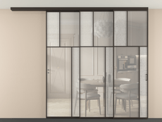 Перегородка Мозаик вдоль стены на потолок 3 створки с синхронным механизмом