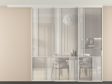 Перегородка Мозаик вдоль стены на потолок 3 створки с синхронным механизмом